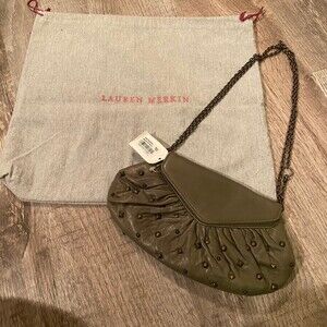 Vintage Lauren Merkin olive green studded crossbody chain clutch mini bag